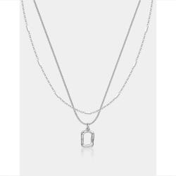  Ezüst dupla nyaklánc rozsdamentes acél medállal