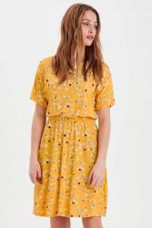 ICHI Sárga Virágmintás Ruha, Size M, viszkóz, rövid ujjú (373552)
