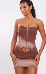 Prettylittlething farmer felső, barna, Size L, 100% pamut