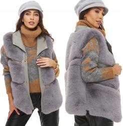 DEMUR Női Szőrmés Mellény vastag ujjatlan szőrme öko bőr hamu (kamizelki damskie zimowe na zimę)