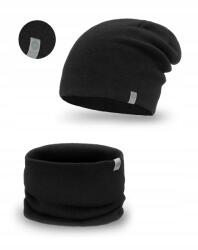 PaMaMi Férfi téli sapka szett kémény fekete Pamami meleg divatos sima szett (15012+16106 komplet zimowy czapka komin)