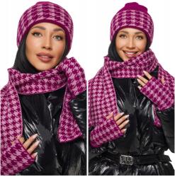 DEMUR Női Szett, téli sál, sapka, kesztyű, meleg kötött, lila (komplety damskie z szalem czapką rękawiczkami)