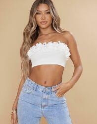 Prettylittlething Fehér Fejpántos Felső Nyitott Vállú 3D Virágok Illeszkedő Prettylittlething 32