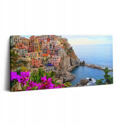Wallfluent Vászonkép Virágok és tengerpart Cinque Terre Olaszország 100x50 cm (010030010010000037565)
