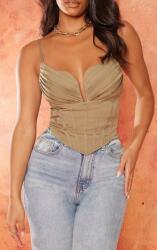 Prettylittlething Olívazöld Vállpántos Cipzáras Fűzős Felső Prettylittlething 40