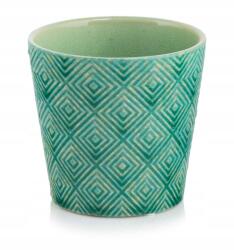 Polnix Kerámia kaspó Vintage zöld árnyalatok nagy mintás átm. 17cm dekoratív (230462)