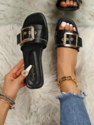 Shein FC34120 Shein Női Flip-flop Papucs Lapos Fekete Arany Csattal (35) 36 (sx2205110608332223)