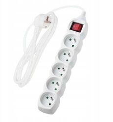 DPMSolid Hosszabbító kábel kapcsolóval, 5 aljzat, fehér, 1, 5 m (PP50)