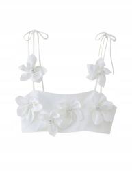 Shein Felső Fehér Virágos Applikáció Rövid Kötött Váll 36 S__s