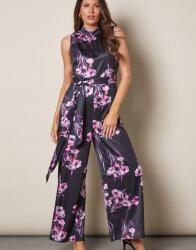 Wallis Fekete Virágos Overál Zöld-kék Mintás Derékban Megkötős Wallis 42