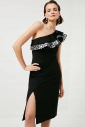 Karen Millen Fodros MIDI Ruha, Size 34, fekete, ezüst, 33% poliészter