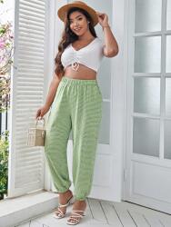 Shein DC56217 Shein Anyagú Nadrág Kockás Elasztikus Derék Zsebek 50