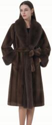 DEMUR Női Téli Kabát Szőrme meleg vastag hosszú térdig érő elegáns barna (klasyczny za kolana wiązany prosty fason)