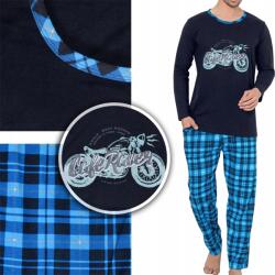  Lap férfi pizsama 100% Pamut hosszú ujjú hosszú nadrág sötétkék XXL