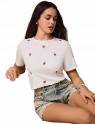 Shein Ecru Hímzett Cseresznye Póló Casual 40 L__L