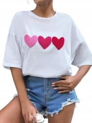 Shein Fehér Női Póló Szívecskékkel Kerek Nyakkal L 1_C