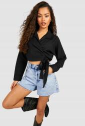 Boohoo Fekete Borítékblúz Kötővel, Size 44 (GZZ37603-105)