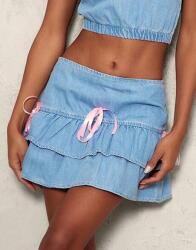 Prettylittlething Kék Farmer Mini Fodros Szoknya Masnival Prettylittlething 40