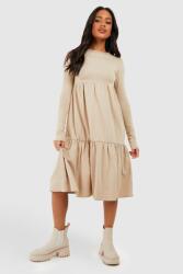 Boohoo Pamut Ruha MIDI Fodros Hosszú Ujjú Bézs, Size S, 95% pamut