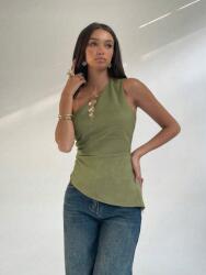 Shein Aszimmetrikus Felső, zöld, Size 36, 97% poliészter, egyvállas