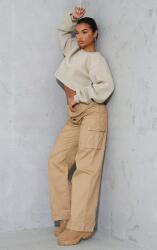 Prettylittlething Bézs Oversize Pulóver Rövid Kerek Nyak Sima Prettylittlething M