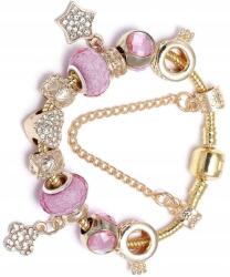  Női Rózsaszín Charms Gyöngyös Arany Moduláris Karkötő Ajándékba, Medálokkal (Bransoletka z charmsami elegancka złota róż)