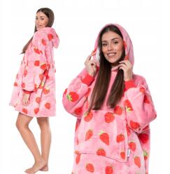  Kocblúz 2 az 1-ben: Túlméretezett Kapucnis Vastag Sherpa Takaróblúz Rózsaszín, Epres (KC00012)