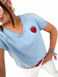  T-shirt klasszikus Motion nyomott mintás Málna V-nyakú pamut baby blue