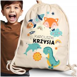 SubMedia Hátizsák Pamut zsák óvodába Iskolabölcsőde cipő Gyermek Neve (Worek sportowy do szkoły z IMIENIEM DZIECKA)