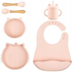  Szilikon edénykészlet gyerekeknek Tapadókorongos tányér Világos rózsaszín