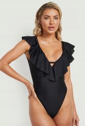 Boohoo LC75319 Boohoo Fekete Nyitott Fodros Hátú Fürdőruha (29) Xs