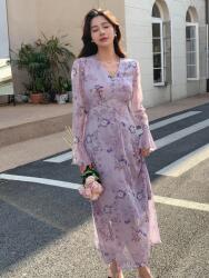 Dazy WC22119 Dazy Ruha MIDI Virágmintás Hosszú Ujjú Gombokkal (38) L