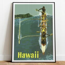  Fali poszter Vintage Hawaii Kajak A3 (Plakat Podróżniczy Podróże Vintage 17)