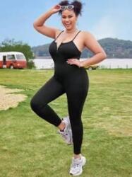 Shein XC46305 Shein Fekete Testhezálló Overál 50-ES Vállpántokkal