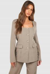 Boohoo LC36101 Boohoo Bézs Női Blézer Gombos Kapucnival (38) M