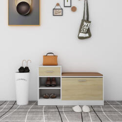 vidaXL fehér és sonoma tölgy szerelt fa cipőtároló pad 94, 5x31x57 cm (326746)