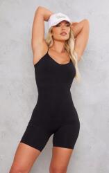 Prettylittlething Fekete Varrat Nélküli Rövid Overál Prettylittlething Vállpántokkal L