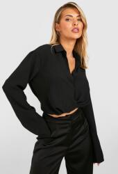 Boohoo fekete rövid hosszú ujjú ing, Size 34, poliészter, galléros (gzz69367-105)