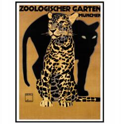  Poszter Állatkert München Párduc Retro Dekoráció 50x70