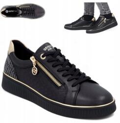 Remonte Női Bőr Félcipő 40 Kényelmes Platformos Sneaker Remonte Fekete (Remonte D2E00-03)