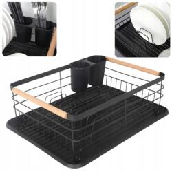  Edényszárító Csepegtető Evőeszköztartó Tálcával, Fekete (SDN001)