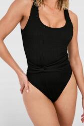 Boohoo DC24220 Boohoo Fekete Vállpántos Texturált Fürdőruha XL