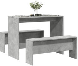 vidaXL 3 részes betonszürke szerelt fa étkezőasztal és pad szett (855533)