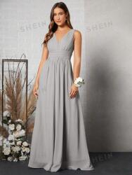 Shein DC17101 Shein Maxi Hosszú, Plisszírozott Estélyi Ruha V-nyakú (34) S