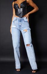 Prettylittlething ZC61102 Plt Egyenes Szárú Farmer Nadrág Lyukakkal Magas Derekú L (AC35201)