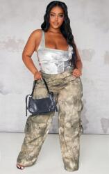 Prettylittlething Khaki Military Nadrág Magas Derekú Mintás Klasszikus Prettylittlething 52