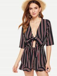 Shein IC73309 Shein Csíkos Overál Megkötővel A Mellrészen (27) XL