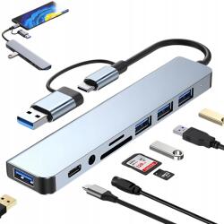 Tech-Protect Usb Hub Mg Ultra 8 az 1-ben Usb C 3.0 Adapter Elosztó Kártyaolvasó 8 portos (USB-A / TYPE-C / SD / TF / Audio: 3.5 mm)