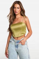 Boohoo Szatén Klasszikus Rövid Zöld Felső Fűző Boohoo Vállpántokkal 40