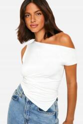 Boohoo Fehér Aszimmetrikus Crop Top Rövid Fodros Sima Boohoo 40